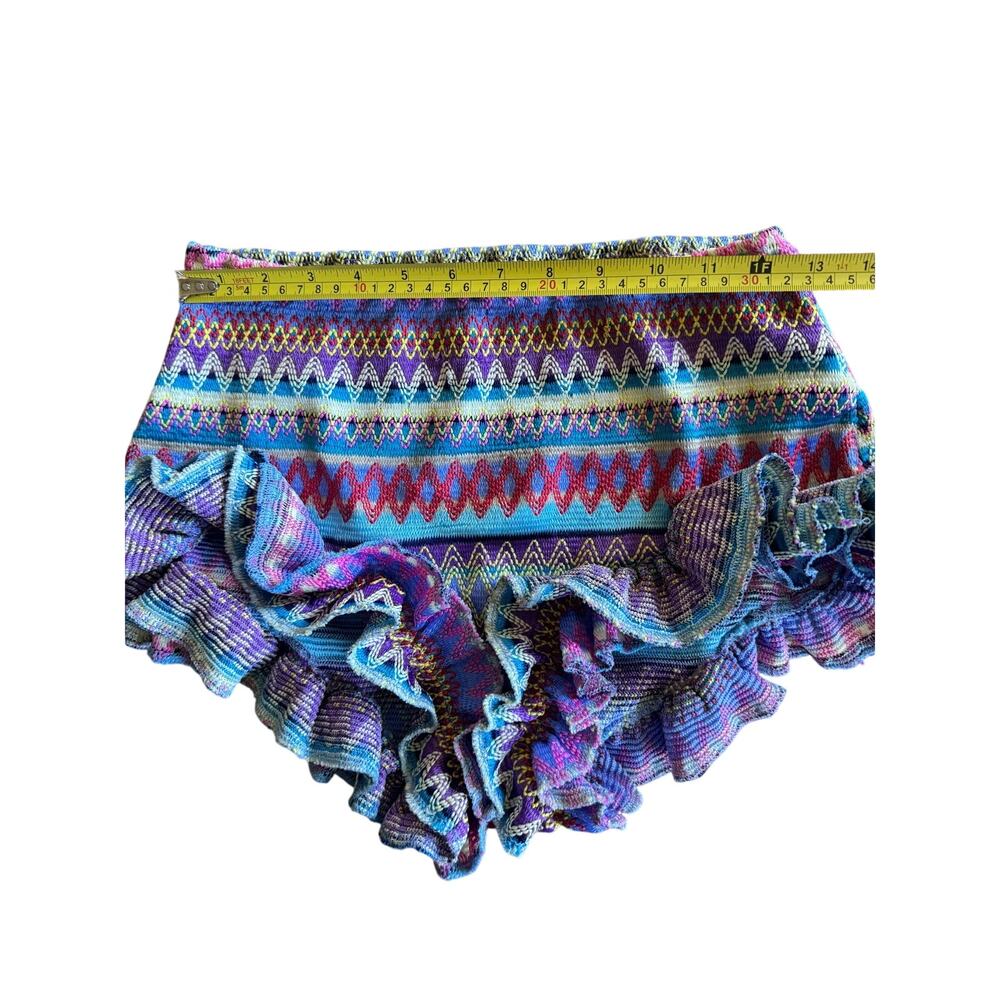 Chevron Knit Ruffle Hem Shorts Boho Festival Style Size L - Picture 4 of 6